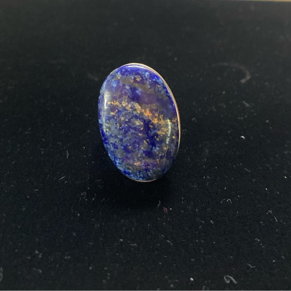 Elegant Blue Lapis Lazuli Ring. Set in Sterling Silver Size 8. Large size stone